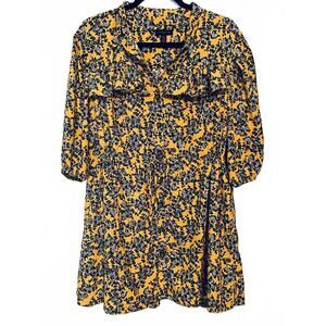 Topshop Yellow Floral Mini Print Dress, Size 10